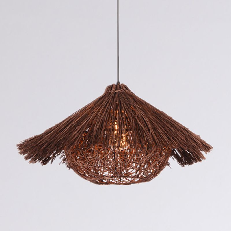 Asian Hand Twisted Ceiling Pendant Lamp Rattan 1 Light Ceiling Lamp