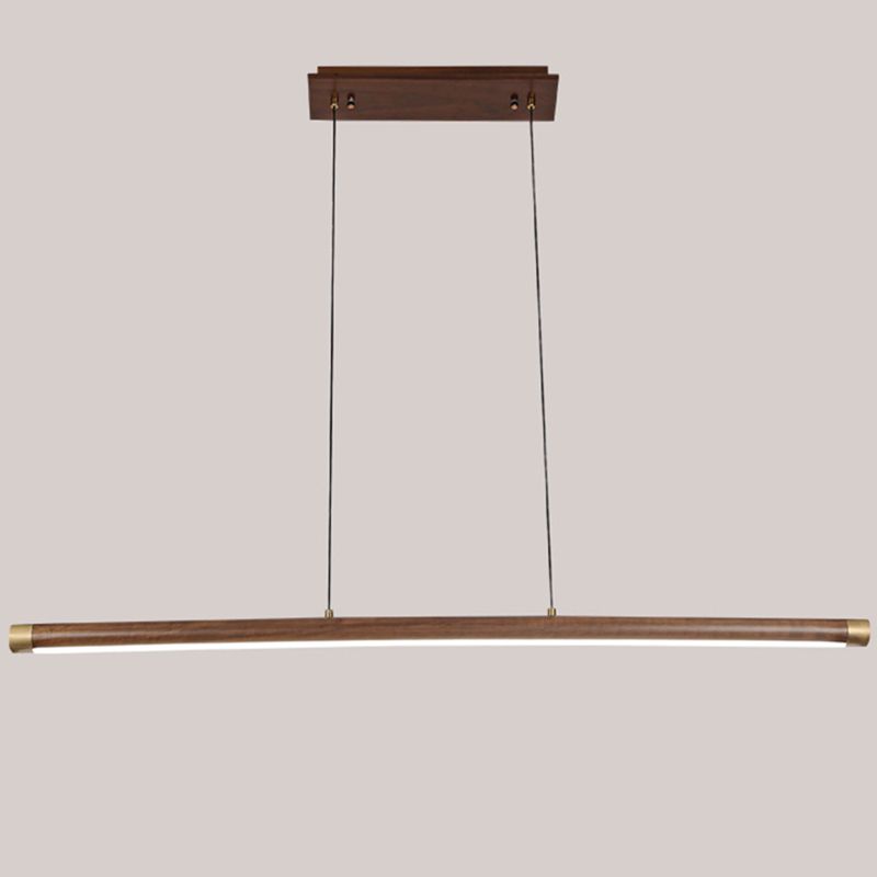Minimalistic Linear Island Lighting Walnut Wood Tea Room LED Hanging Light in Dark Brown