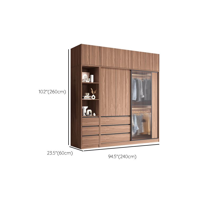 Brown Wardrobe Armoire with Garment Rod Wooden Wardrobe Cabinet