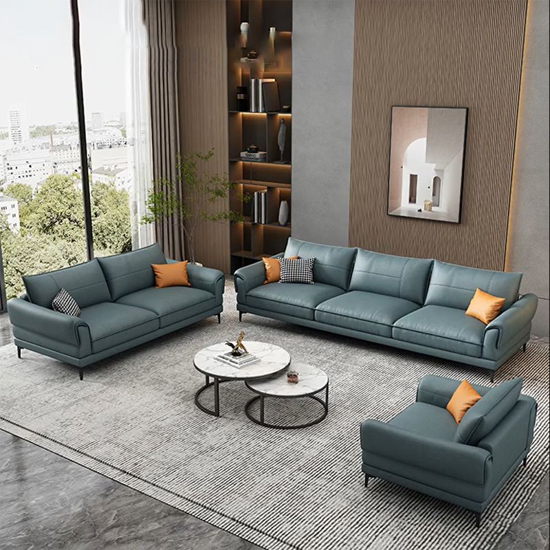 Faux Leather Stain Resistant Contemporary Flared Arm Sofa Couch