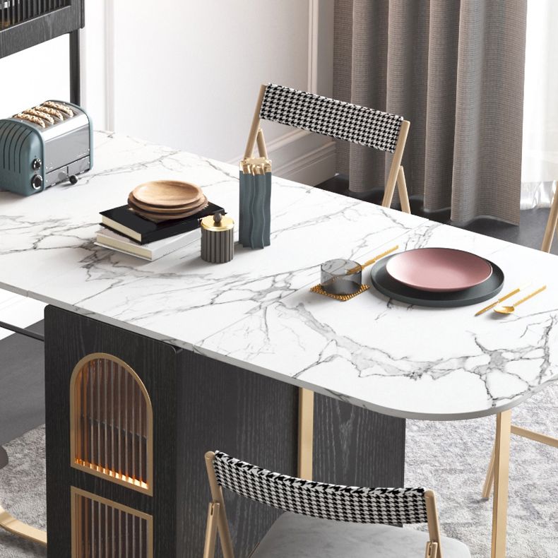 Modern Style Dining Table Sintered Stone White Drop-Leaf 63" Dining Table for Home Use