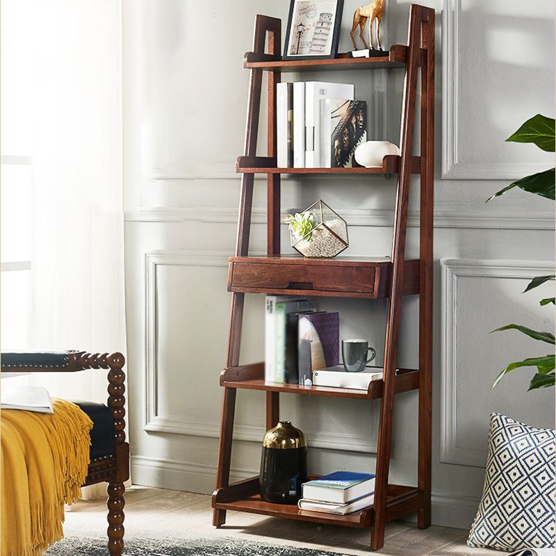 Scandinavian Ladder Bookshelf Vertical Open Ash Bookcase for Living Room