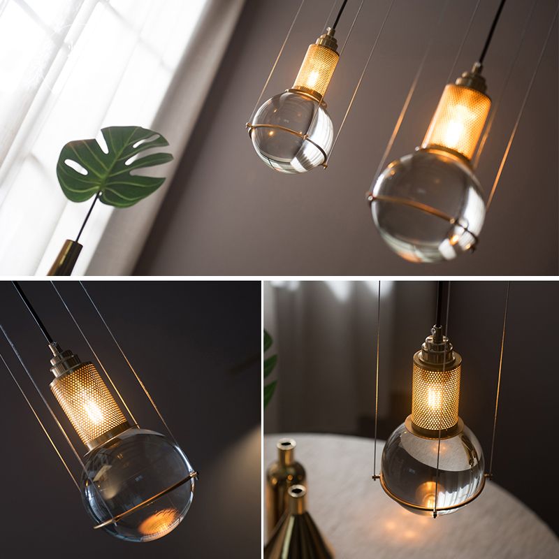 Moderne luxe enkele hanglamp licht elektroplate Iron Globe hangende lamp met kristalschaduw