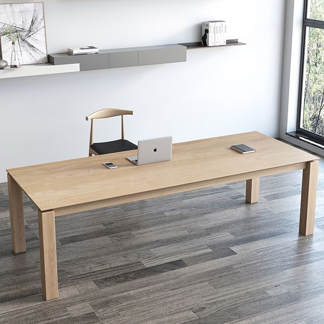 Rectangle Contemporary Dining Table Pine Solid Wood Table with 4 Legs for Dining Room