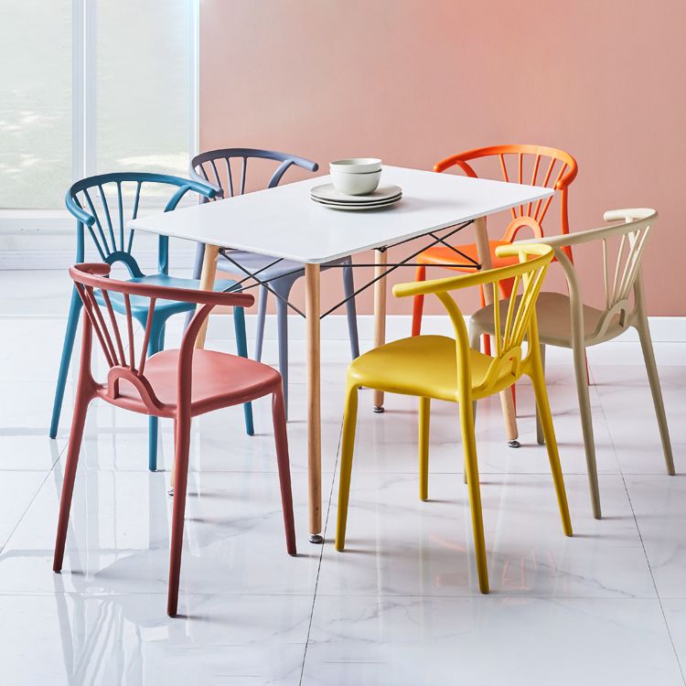 Silla lateral de plástico moderna para interiores y exteriores, silla apilable sin brazos Wishbone