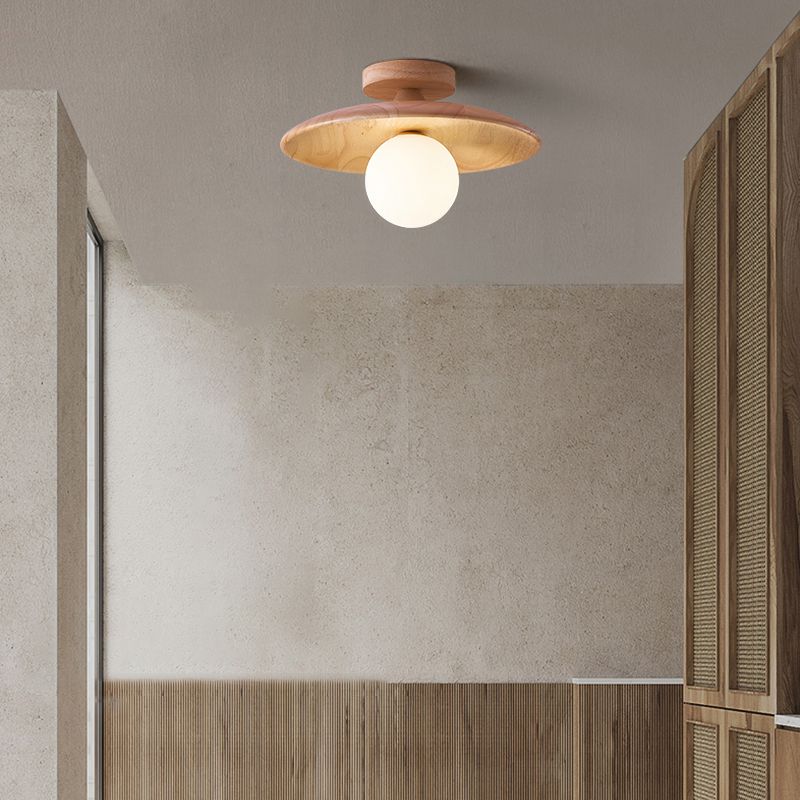 Contemporary Wooden Semi Mount Lighting Glass Shade Semi Flush for Foyer
