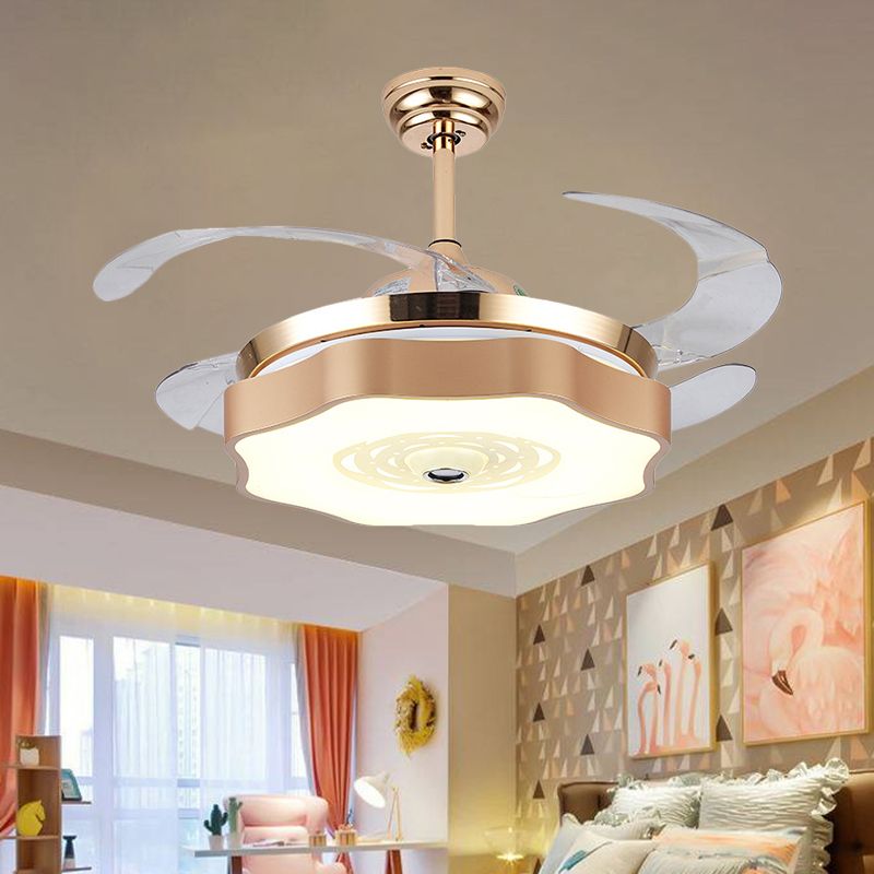 Acrylblühende Decke Flush Modernist Gold 4 Blades LED Hanging Lüfter Licht, 42 "Breite