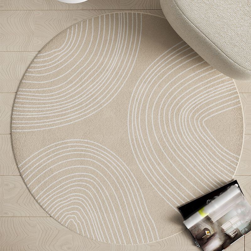 Beige Circle Carpet Polyester Simple Carpet Stain Resistant Carpet for Living Room