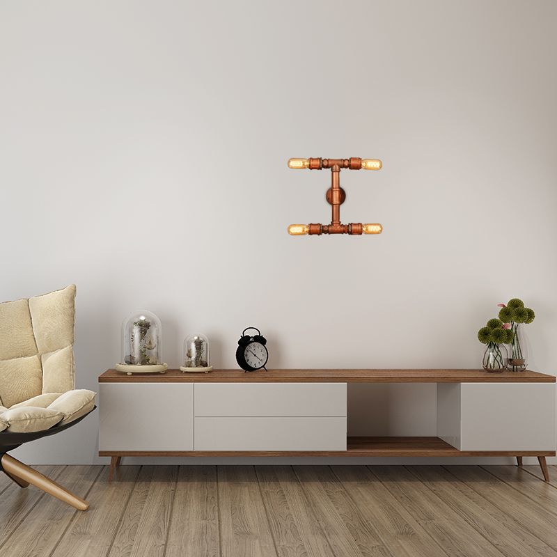 4 Bulbs Metal Sconce Lighting Industrial Rust Piping Living Room Wall Mounted Lamp Fixture