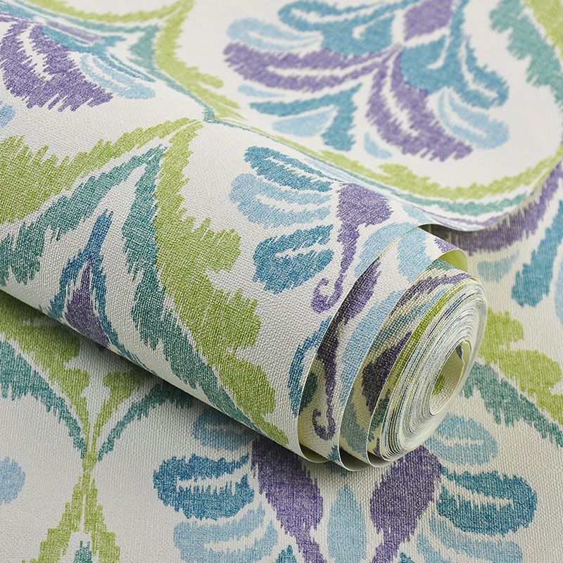 Countryside Wallpaper in Light Color Flower and Gird Wall Art, 20.5-inch x 33-foot