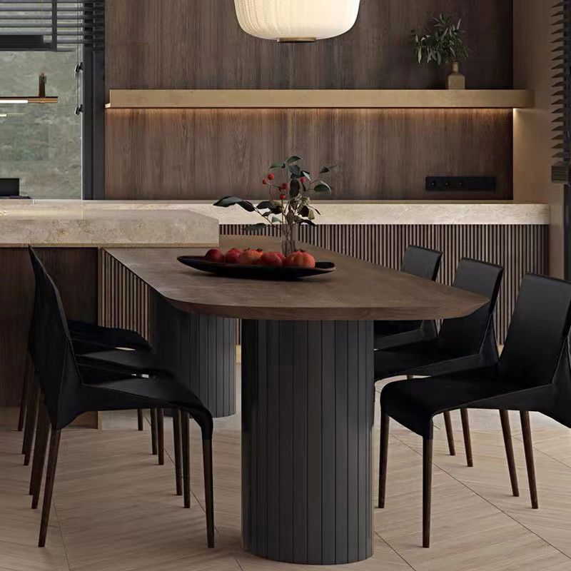 Oval Solid Wood Dining Table Modern Furniture with Double Pedestal for Kitchen