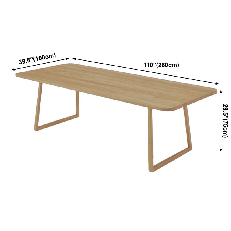 Rectangle Wood Color Dining Table Solid Wood Table Minimalist with Double Pedestal