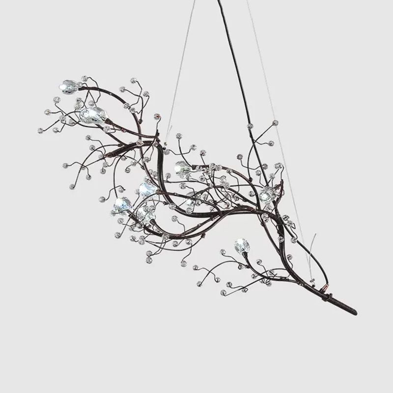 Lampadario a ramo sottile metallico con tallone di cristallo 10 luci a sospensione romantica per boutique