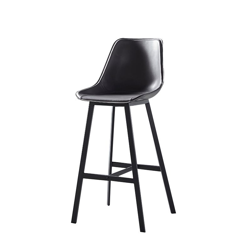 Faux Leather Counter Stool Modern Style Low Back Barstool with Metal Legs