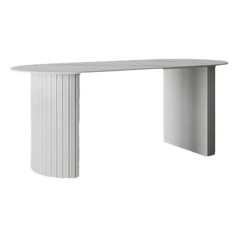 White Two Base Dining Table Modern White Stone Top Dining Table for Living Room