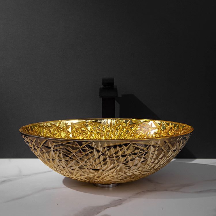 Creative Oval Bathroom Sink Glass Vessel Lavatory Sink with Pop-Up Drain