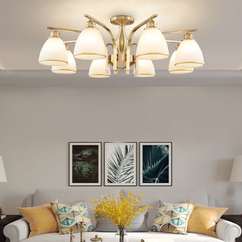 American Style Ceiling Light Cone Shape Ceiling Lamp with Glass Shade for Bedroom