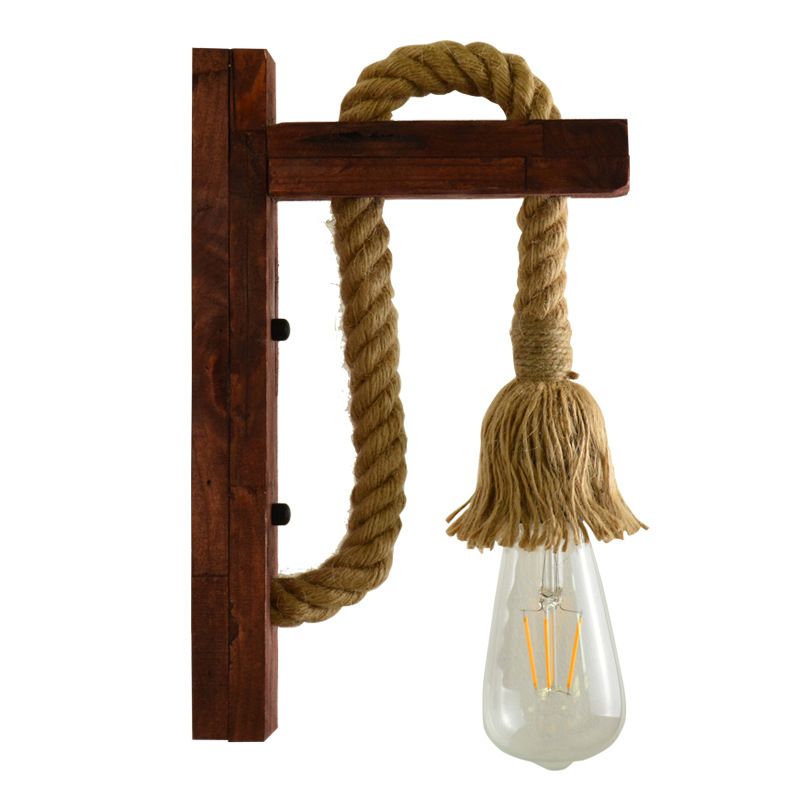 Retro Industrial Style Natural Manila Rope Sconce Wall Light Wood 1 Light Sconces