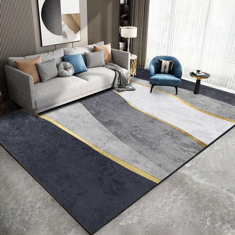 Grey Modern Rug Color Block Polyester Area Rug Stain Resistant Area Carpet for Drawinng Room