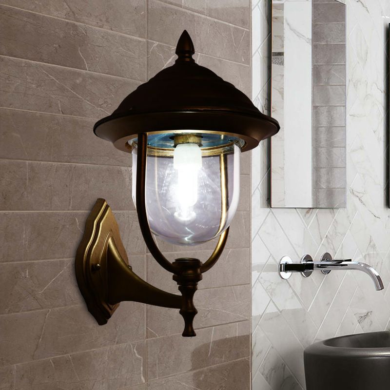 Lodges Urn Sconce Light Fixture 1-Light Metallic Wall Lighting Ideas in Black/Brass with Clear Glass Shade