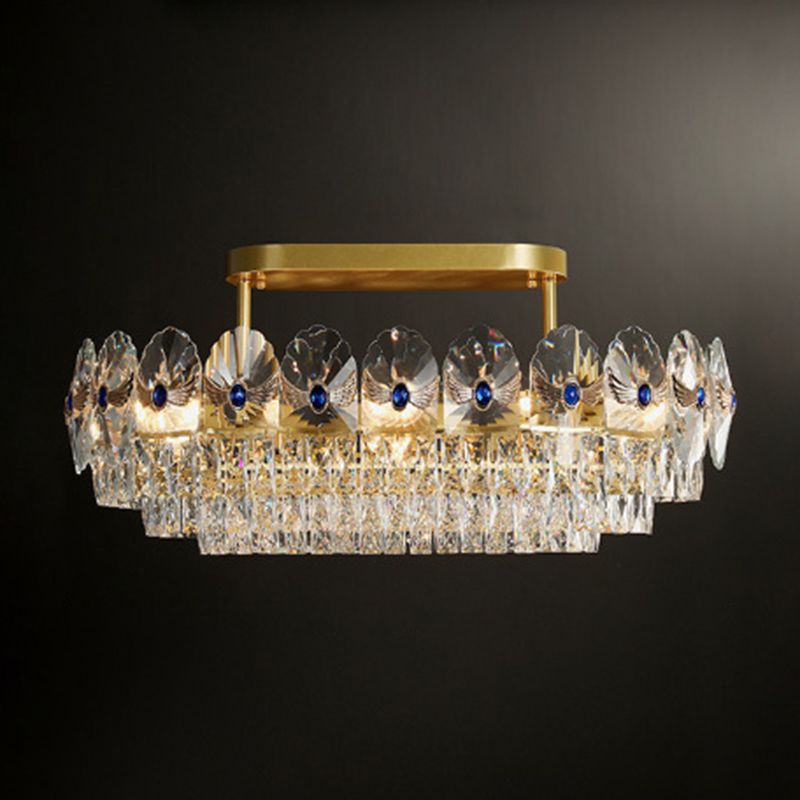 Tiered Semi Flush Light Artistic Beveled Crystal Living Room Flush Ceiling Light Fixture in Gold