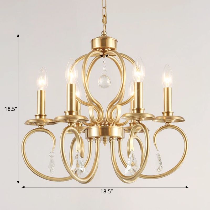 Lampaggio del lampadario a candela dorato Nordico Metal 6/8 Bulbi appendiali a soffitto con braccio curvo