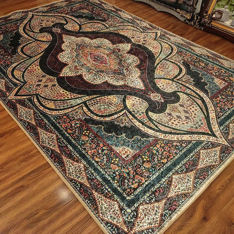 Antique Medallion Print Rug Polyester Area Carpet Stain Resistant Indoor Rug for Living Room