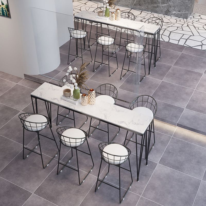 Modern Marble Bar Table with Rectangle Table Top Black Legs Table - 42" H