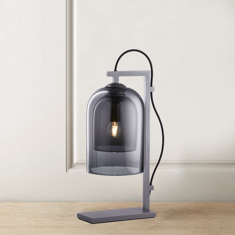 Double Bell Table Lighting Minimalist Smoke Gray Glass Bedroom 1 Head Plug In Desk Lamp