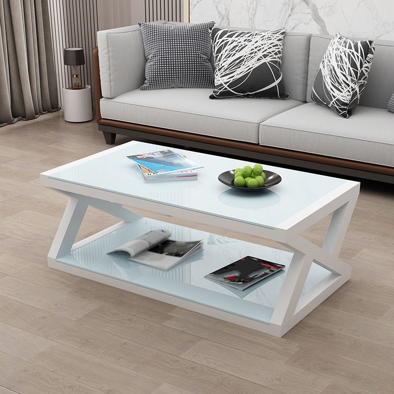 Trestle 1 Single Coffee Table with Storage Metal and Glass Cocktail Table