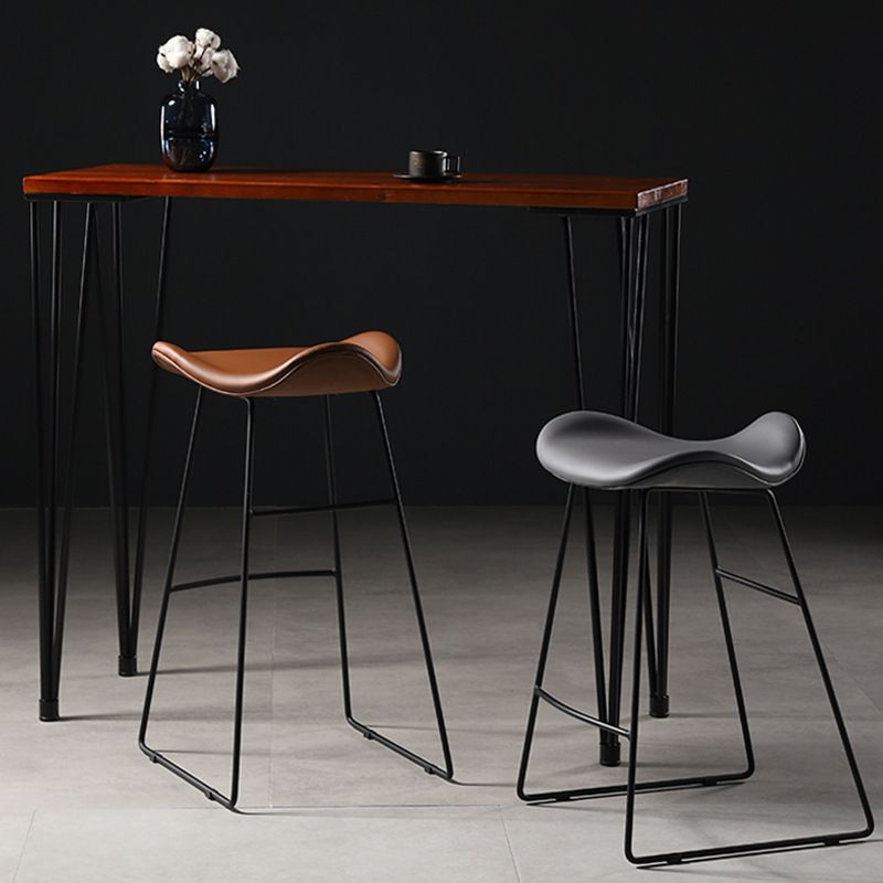 Contemporary Armless Backless Counter Stool Iron Bar Stool with Footrest