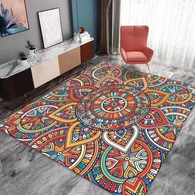 Light Orange Bohemia Rug Polyester Graphic Rug Stain Resistant Area Rug for Drawing Room