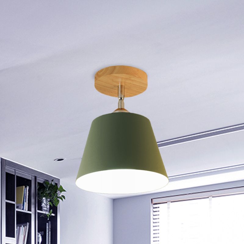 1 Licht Tapered Semi Flush Hanglamp Modernisme Grijs/Roze Metaal en Houten Verstelbare Plafondlamp