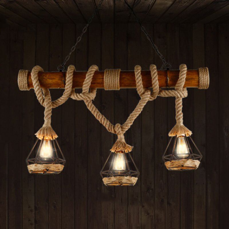 3 - Head Industrial Kitchen Island Fixture Hemp Rope Ceiling Pendant Light
