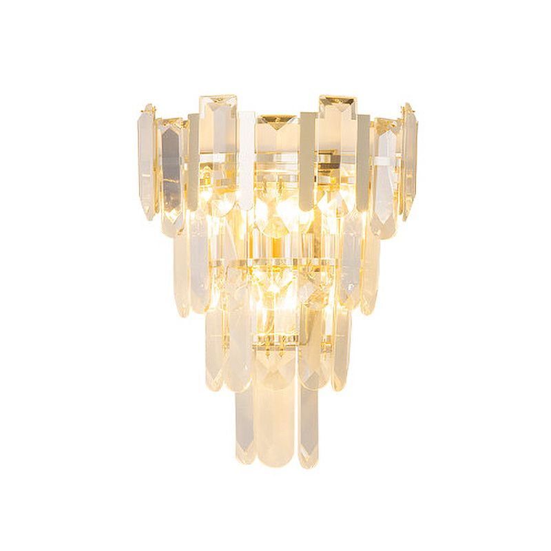 Gold 4 Layers Wall Mounted Light Modern 3 Heads Crystal Block Sconce Light Fixture