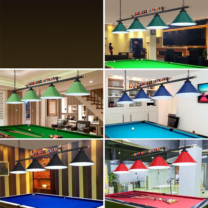Iron Linear Island Ceiling Light Industrial Country Club Billiard Chandelier with Cone Shade