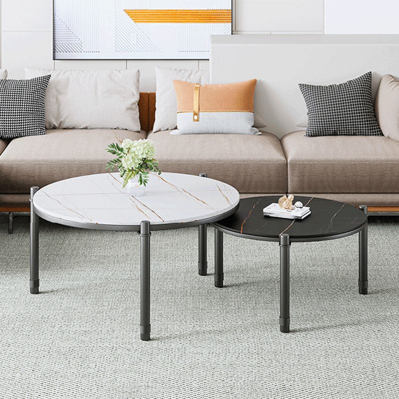 2-Piece Coffee Table Set Luxurious Round Slate 3 Legs Cocktail Table