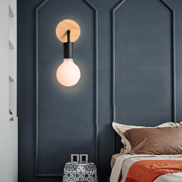 Modern Creative Wood Wall Lamp 1-Light Bare Bulb Wall Light for Bedroom