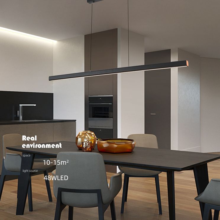 Nordic Minimalism LED Island Light Aluminum Long Strip Dining Room Lighting Fixture with 59" Adjustable Suspension Wire