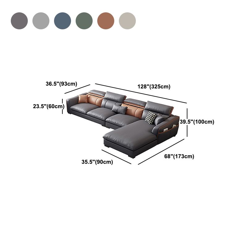 Contemporary Faux Leather Sectional with Storage Flared Arm for Living Room