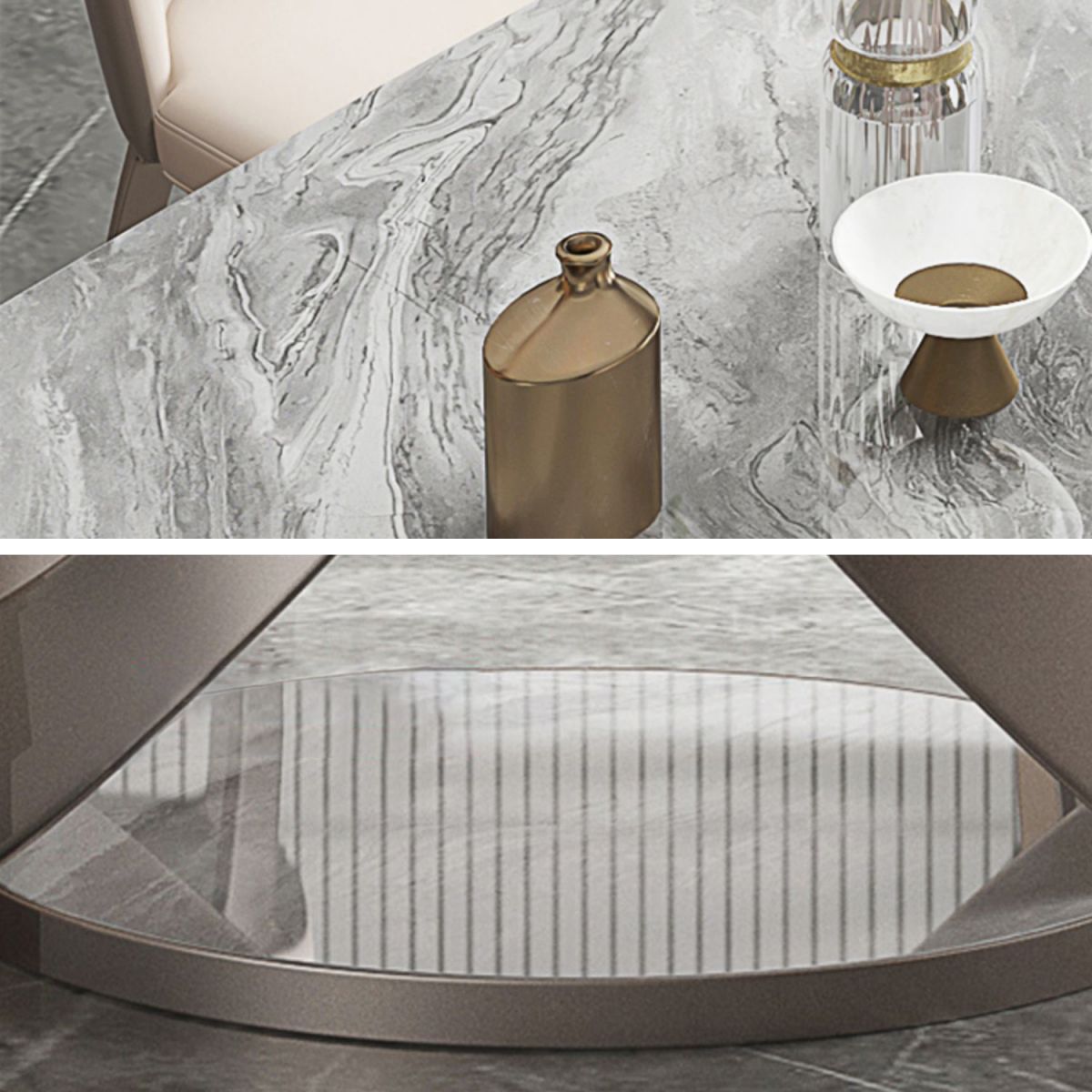Mesa de comedor de lujo tradicional rectángulo gris mesa de comedor de piedra sinterizada con base de pedestal
