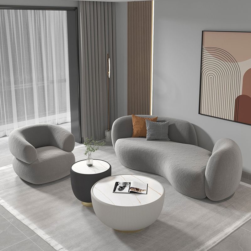 Wool Contemporary Recessed Arm Sofa Curved Sofa for Living Room, Apartment