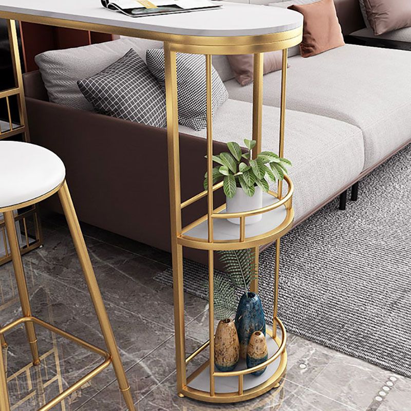 Glam Style Cocktail Bar Table 42-inch Height Metal Base Bar Storage Table