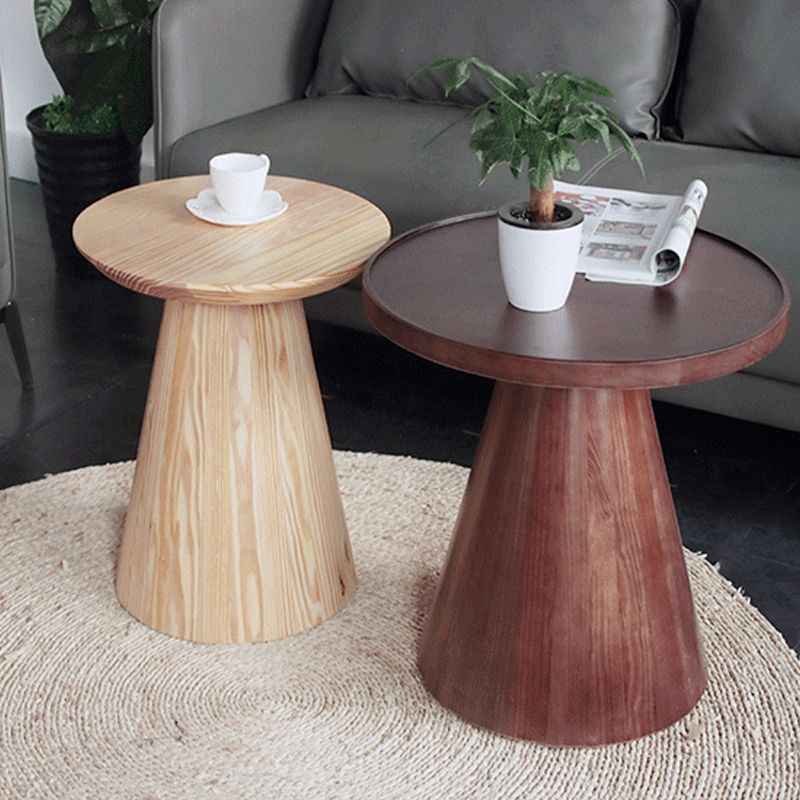 Scandinavian Solid Wood Round Pedestal Living Room Side End Table