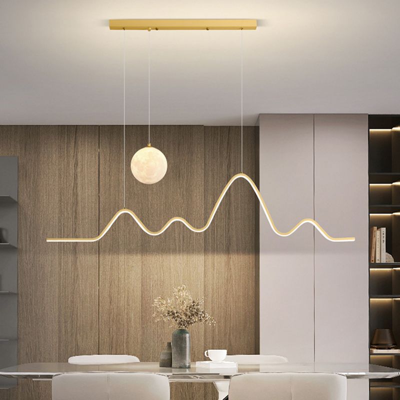 2 Lights Metal Linear Island Contemporary Ceiling Light for Dining Room