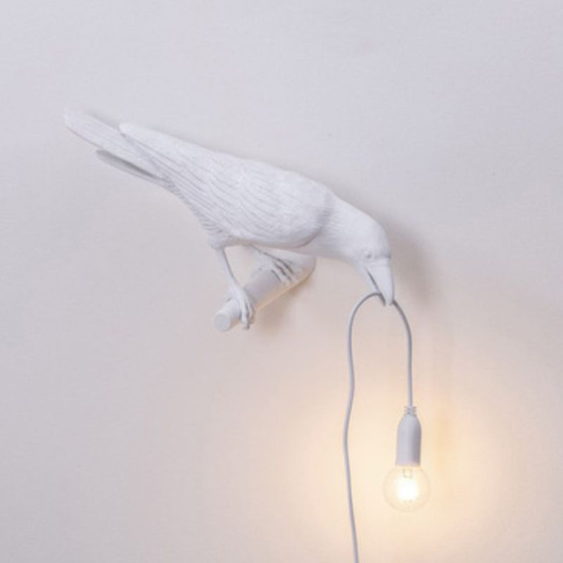 Raven Shaped Wall Sconce Lamp Artistic Resin 1 Head Wall Lighting Ideas with Exposed Bulb Design