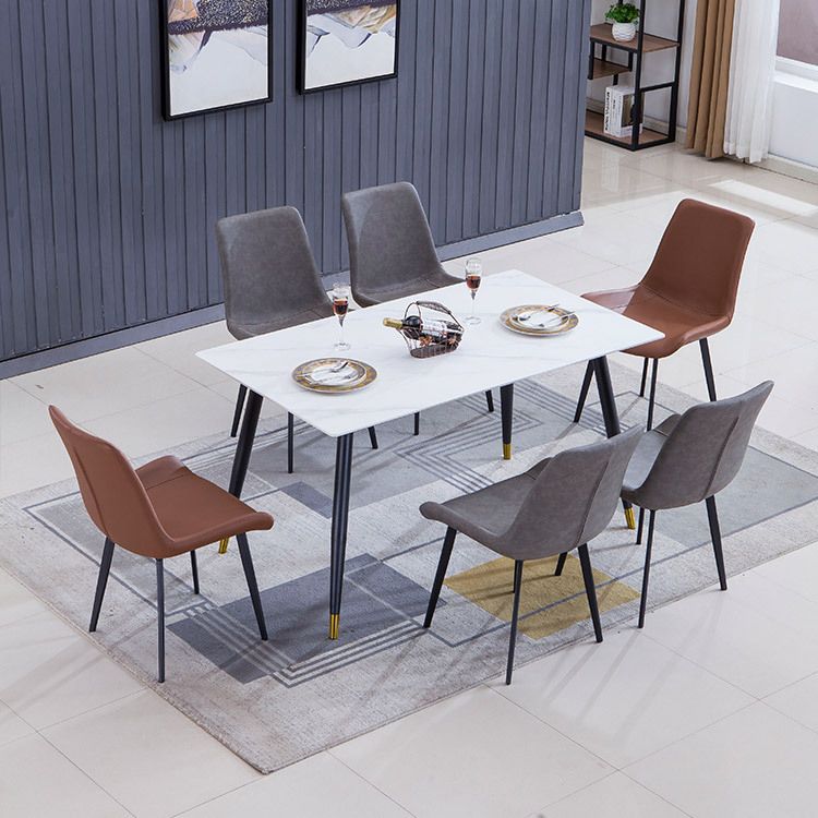 Faux Leather Dining Chairs Contemporary Armless Chairs with Metal Base