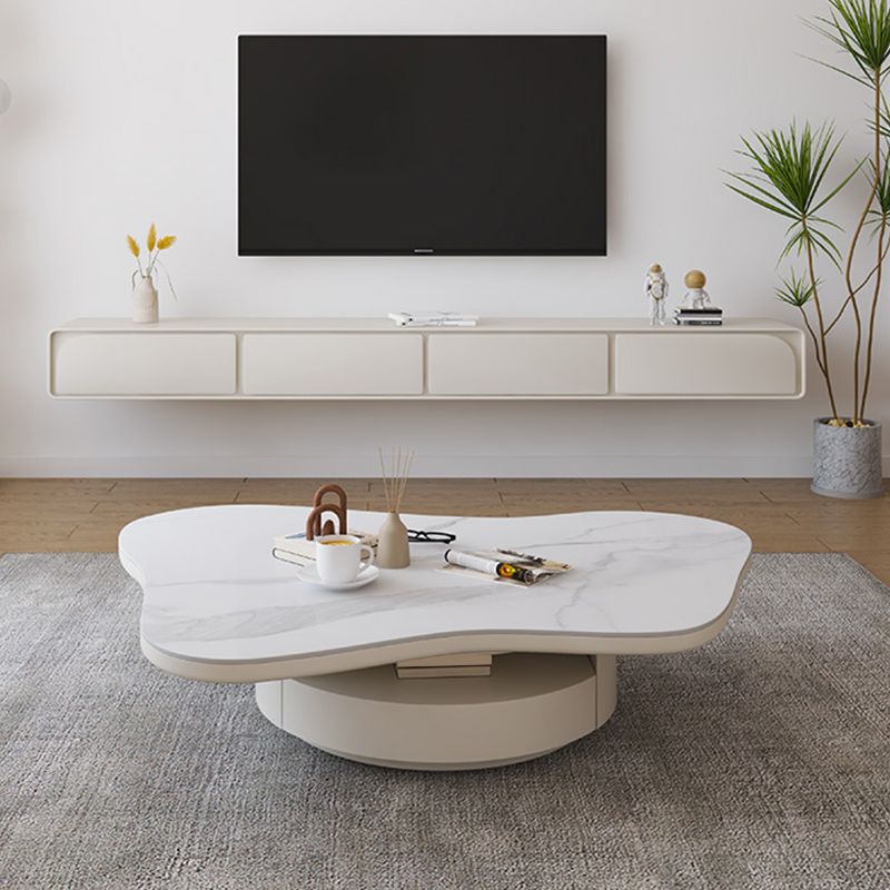 13"H Contemporary Coffee Table White Coffee Cocktail Table with Drawer