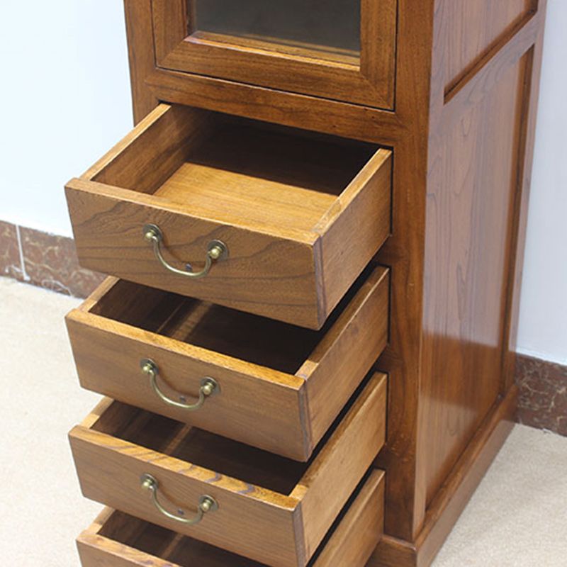 74.8" Tall 4 -drawer Accent Cabinet Solid Wood Glass Paned Chest