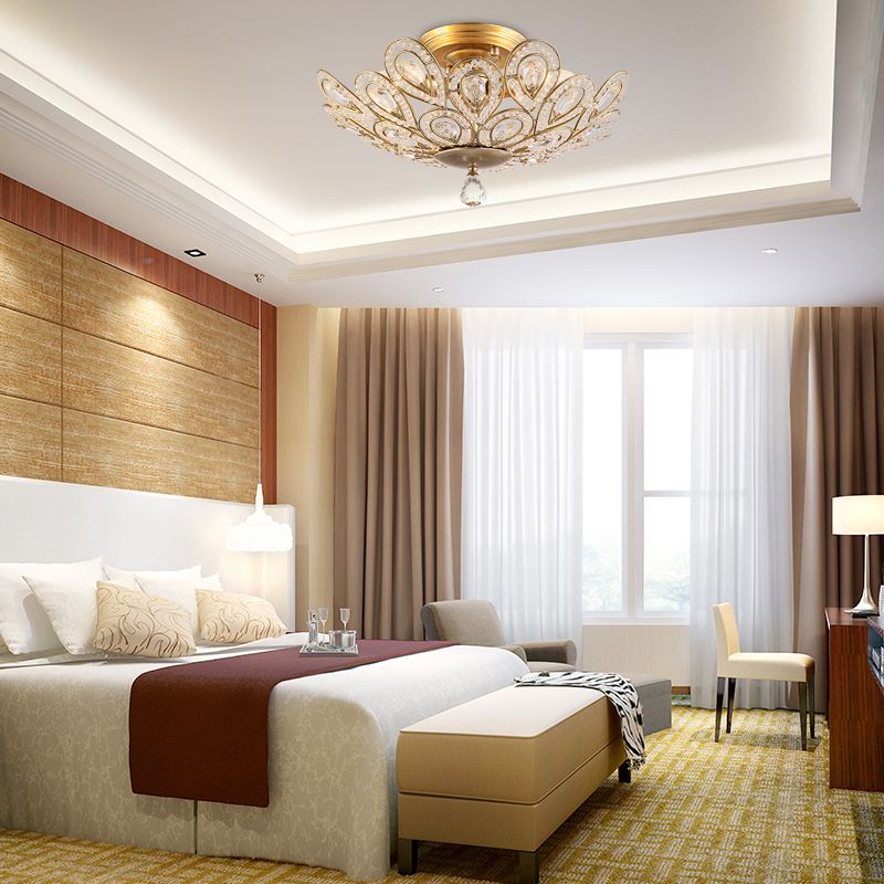 Luz de techo de color pavo real de latón Luz de techo de 3/5 luces lámpara de techo de metal estilo Lodge con cuentas de cristal para sala de estar